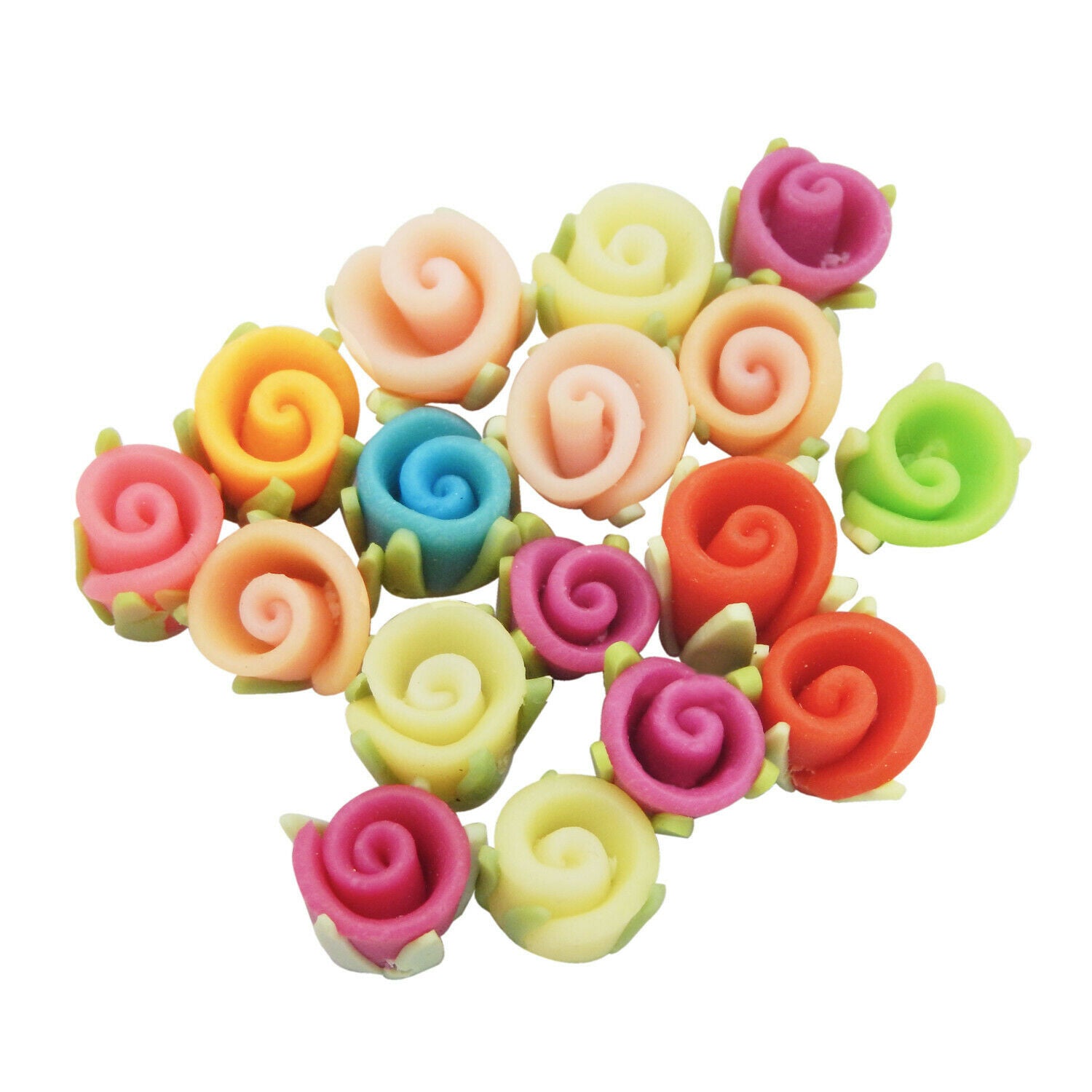 20 PCS Assorted Polymer Clay Rose Flower Loose Spacer Bead Bracelet Craft 8*10mm