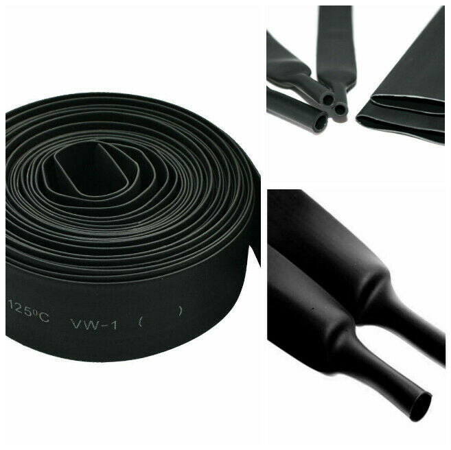 Black Heat Shrink Tubing 15mm Diameter x 5m  2:1 Ratio Sleeve Wire Wrap (15mm)