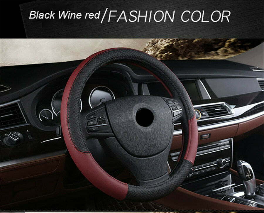15''/38cm Car Steering Wheel Cover PU-Leather Breathable Anti-slip Black& red