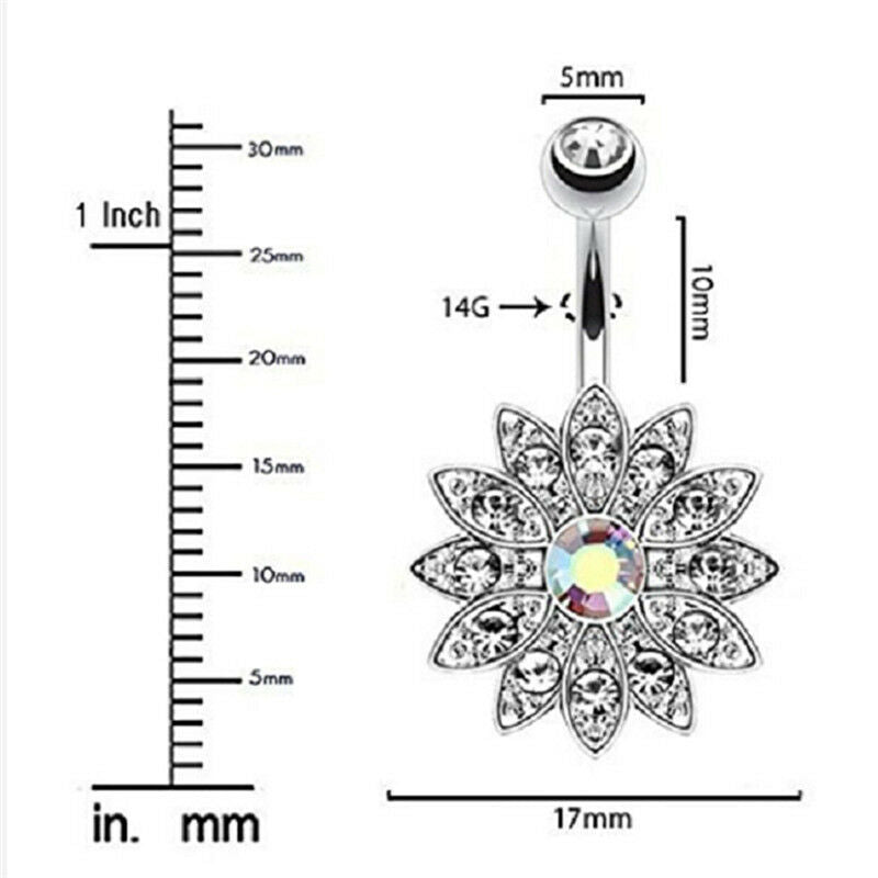7PCS/Set Stainless Steel Crystal Belly Button Rings Navel BodyJewelryPiercingBDA