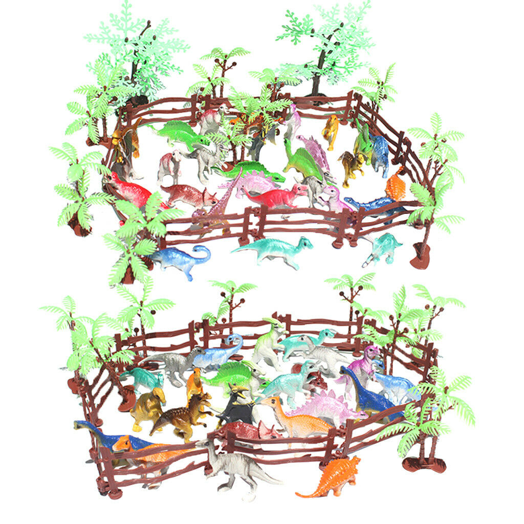 90PCS Mini Jurassic Dinosaur Animal & Tree Scene Playset Kits Toys