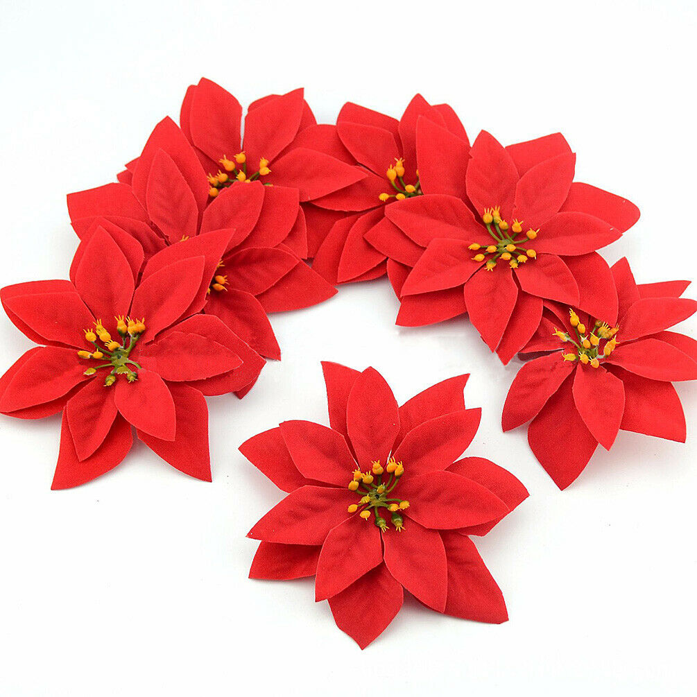 10pcs Christmas Silk Artificial Flower Head Flannel Home Wedding Decor DIY Craft