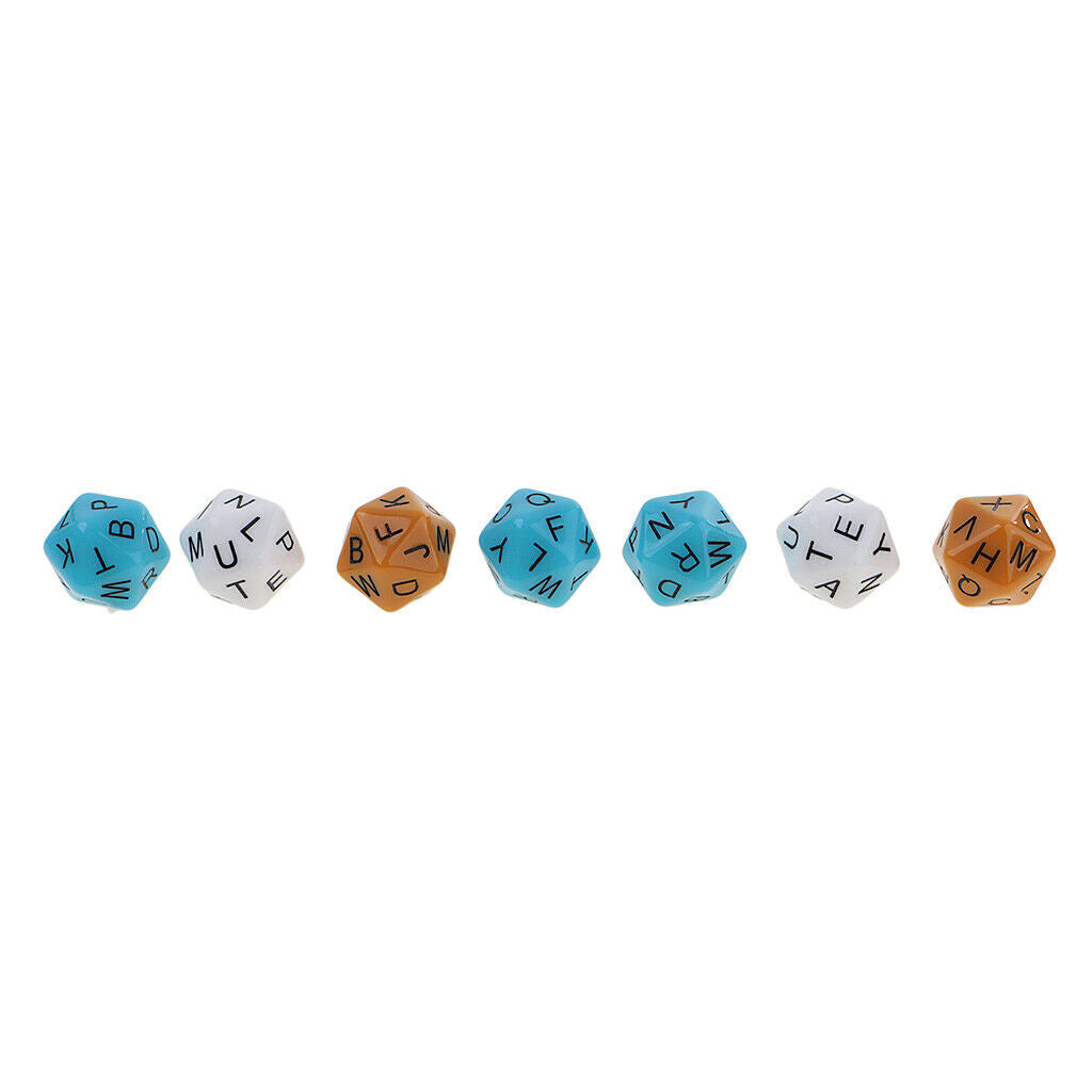 7Pcs Polyhedral Dice D20 English Alphabet Dices for Tabletop RPG DND Game