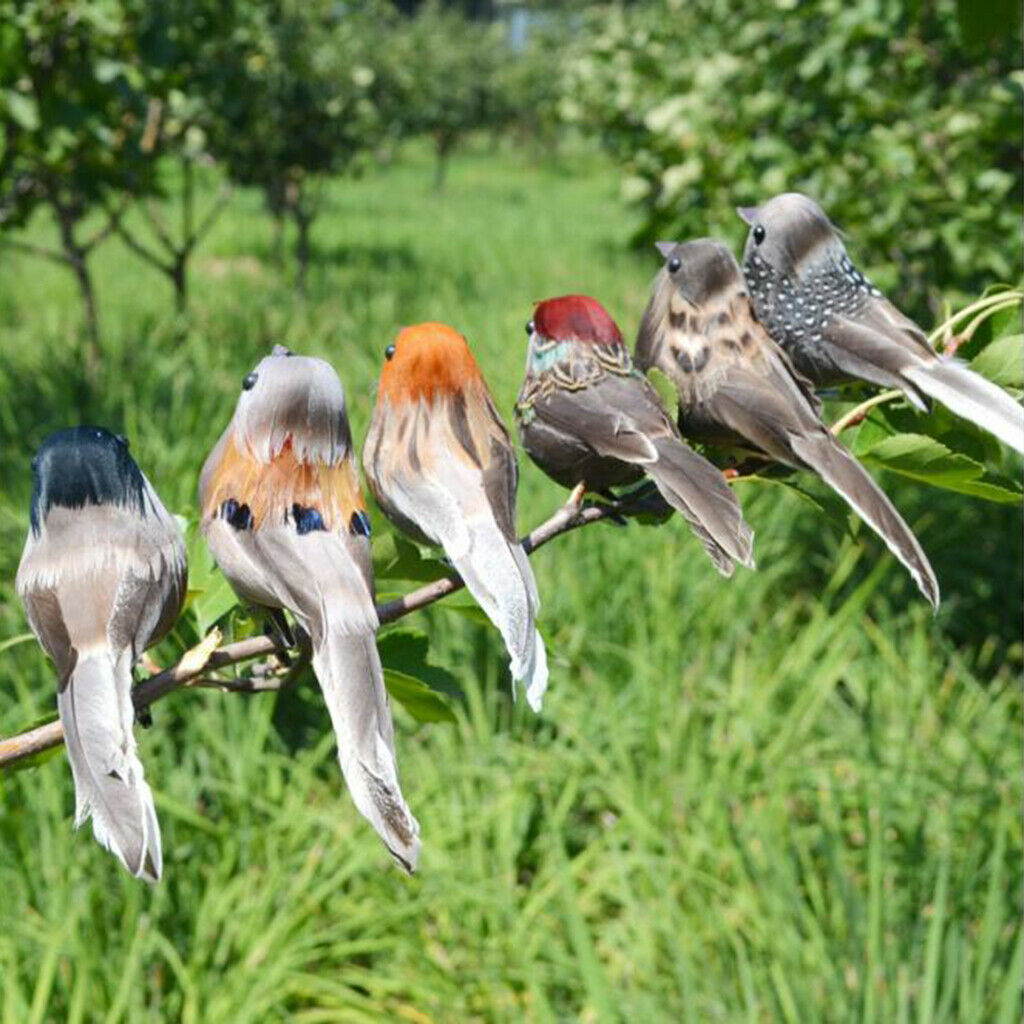 12 Artificial Birds Feathered Realistic Sparrow Outdoor Garden Decor Ornaments