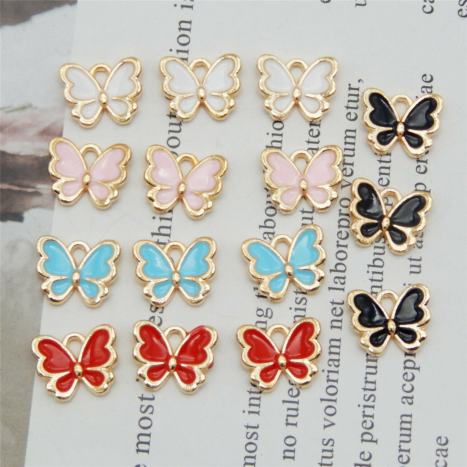 Mixed Color 13x11mm Enamel Butterfly Pendant Charms Jewelry DIY Accessories 40pc