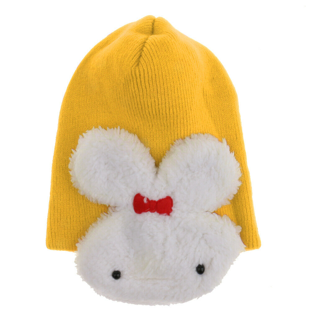 Double Rabbit Ear Protection Caps Warm Winter Knitted   Hat-Yellow