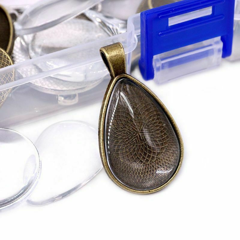 48Pcs DIY Pendant Tray Round Square Heart Teardrop Glass Cabochon Jewelry Making