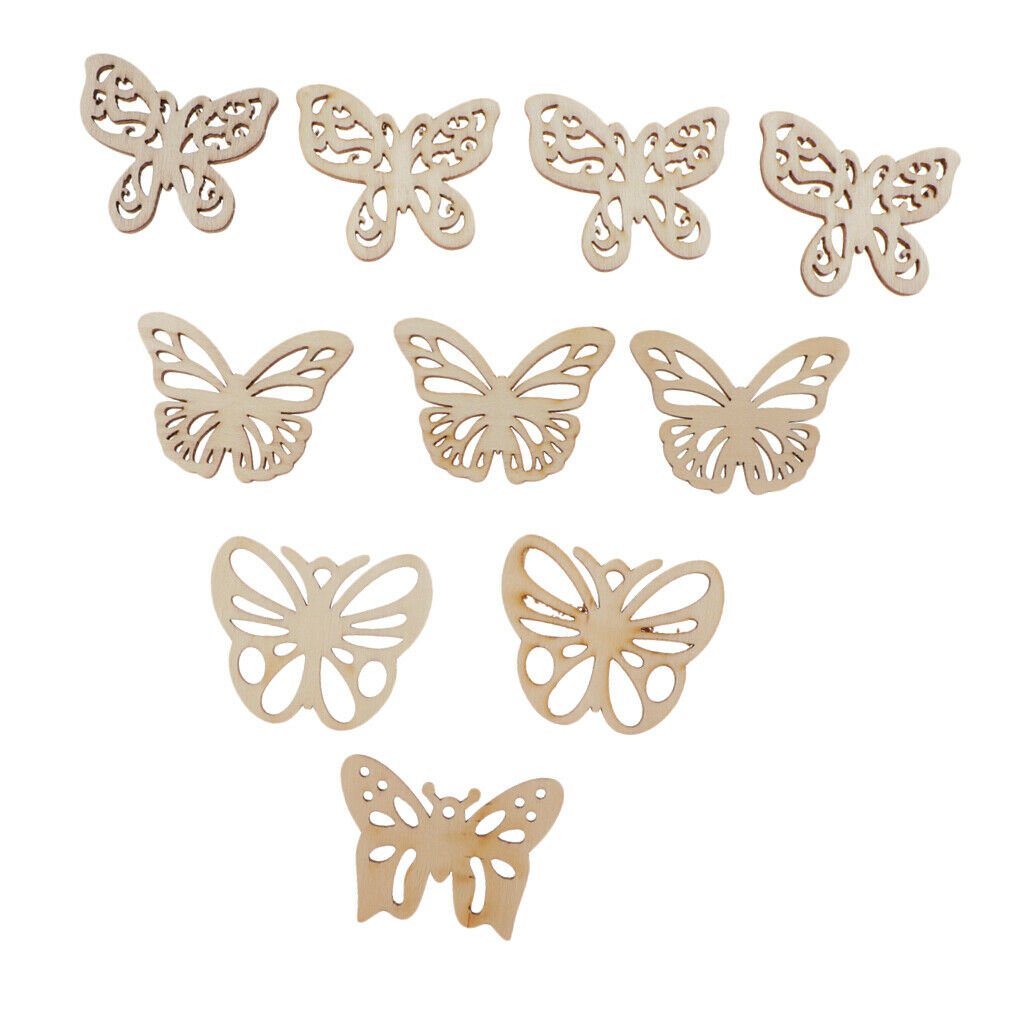10x/Pack Wooden Buttefly Shape Crafts Embellishments for Wood Hanging Decor