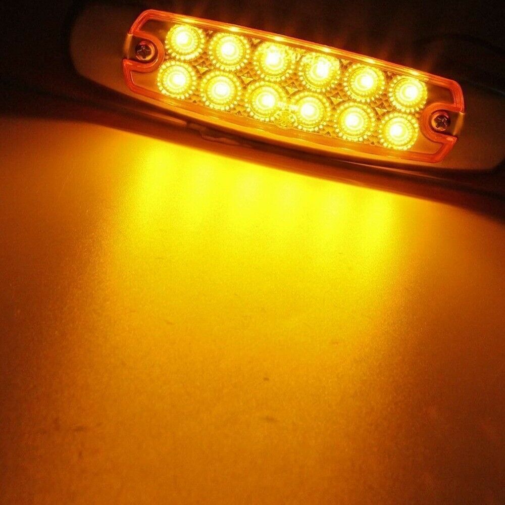 2X Yellow 12 LED Sealed Side Marker Clearance Light Fish Shape Truck Trailer 12V