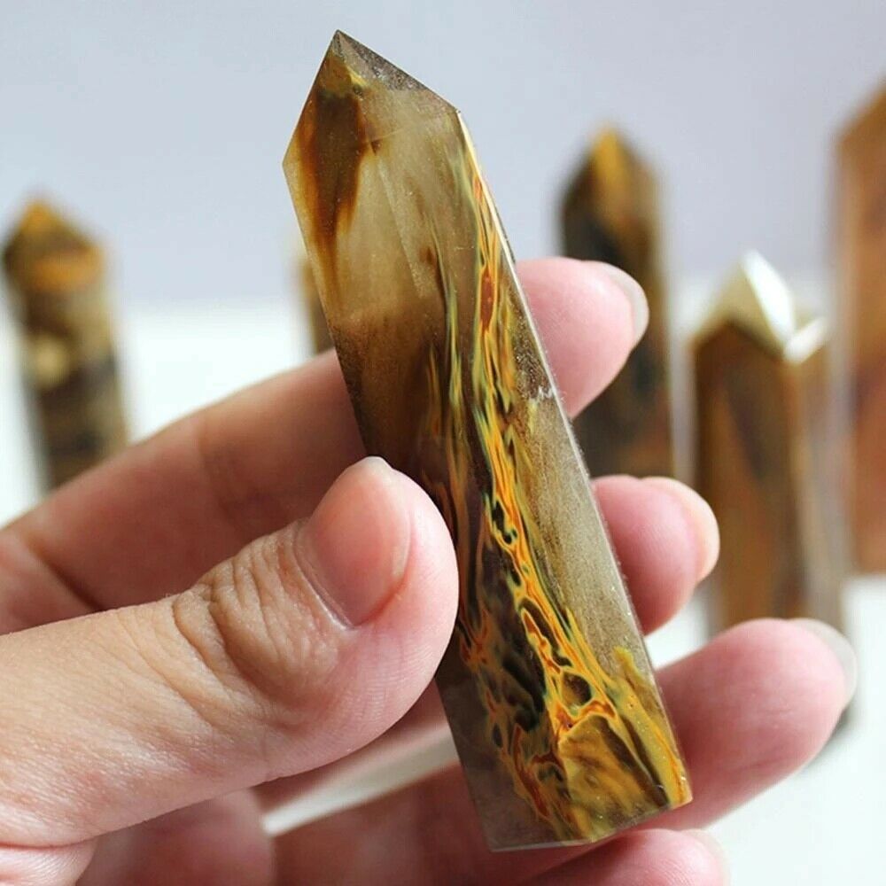 6-7cm Natural Yellow Smelting Jasper Quartz Crystal Point Healing Stone Wand
