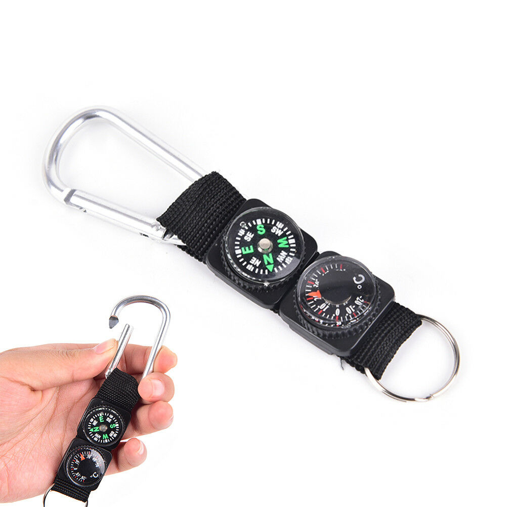 3 in 1 Multifunction Camping Hiking Carabiner w/ Keychain Compass Thermometer.DD