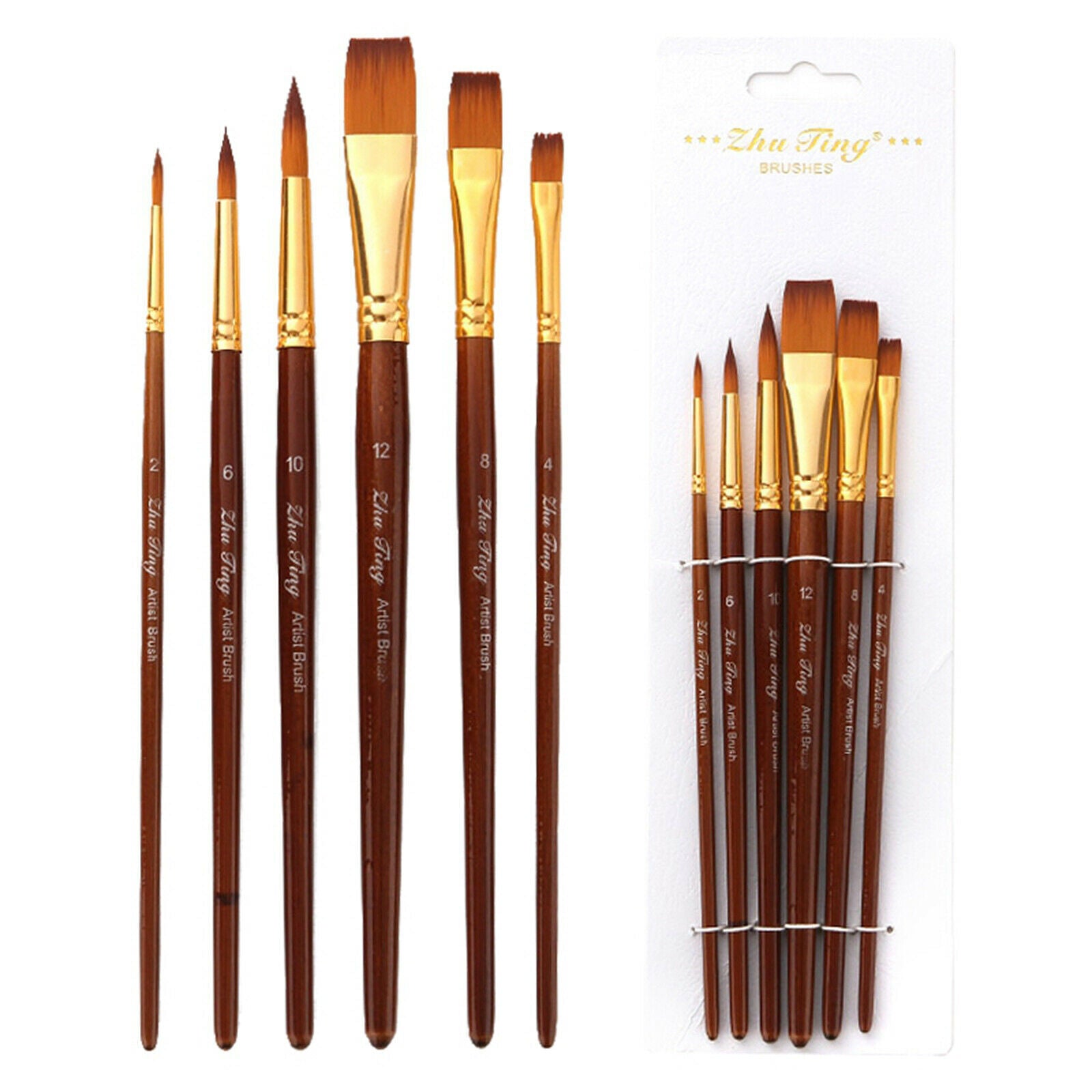 6x nylon hair artist brushes acrylic watercolor oil painting art craft