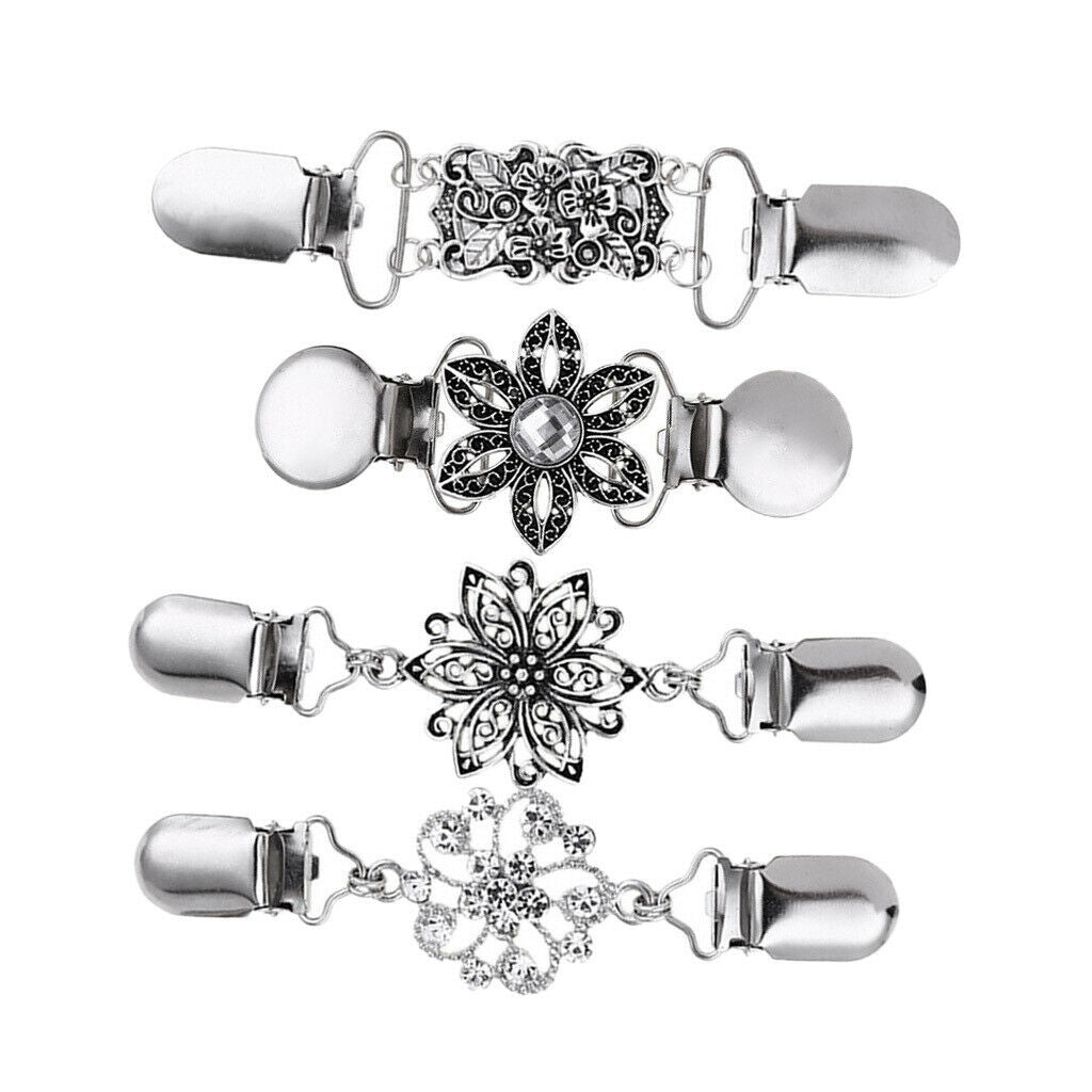 4x Women Sleeve  Duck Clips Hollow Flower Rhinestone Scarf Clip Blouse Sweater