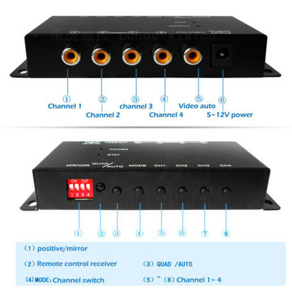 Car 4-Way Video Switch Parking Camera 4 View Image Split-Screen Control Box TOP