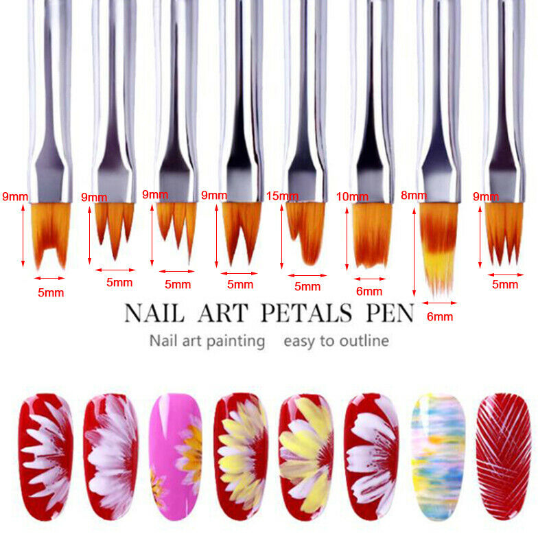 8Pcs Nail Art Brush Set Petal Pen Flower Pen DIY Painting Various Shapes Nail TL
