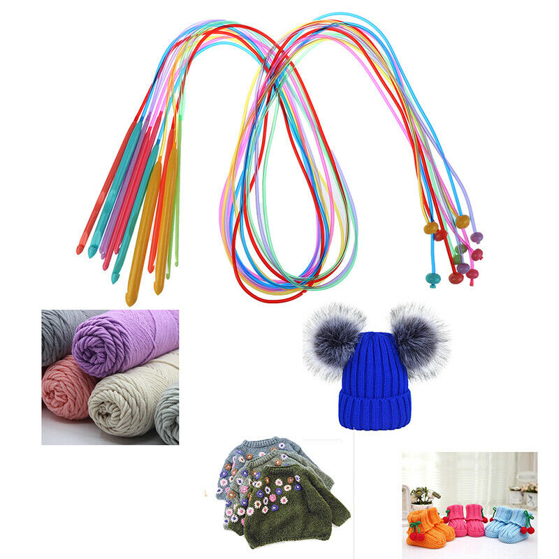 12pcs Plastic Flexible Afghan Tunisian Crochet Hooks Weave Needles 3.5 N JfJCDD