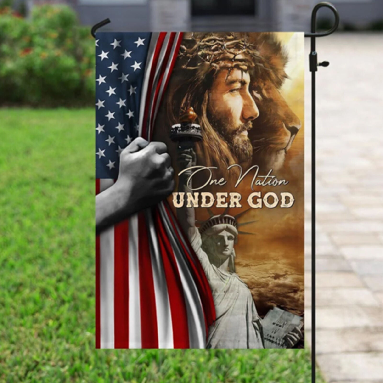 One Nation Under God Jesus Lion American Decoration House And Garden Flag