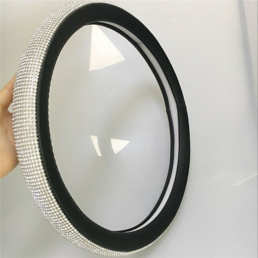 15'' 38cm Crystal Car SUV Steering Wheel Cover PU Leather Cool Bling Rhinestone