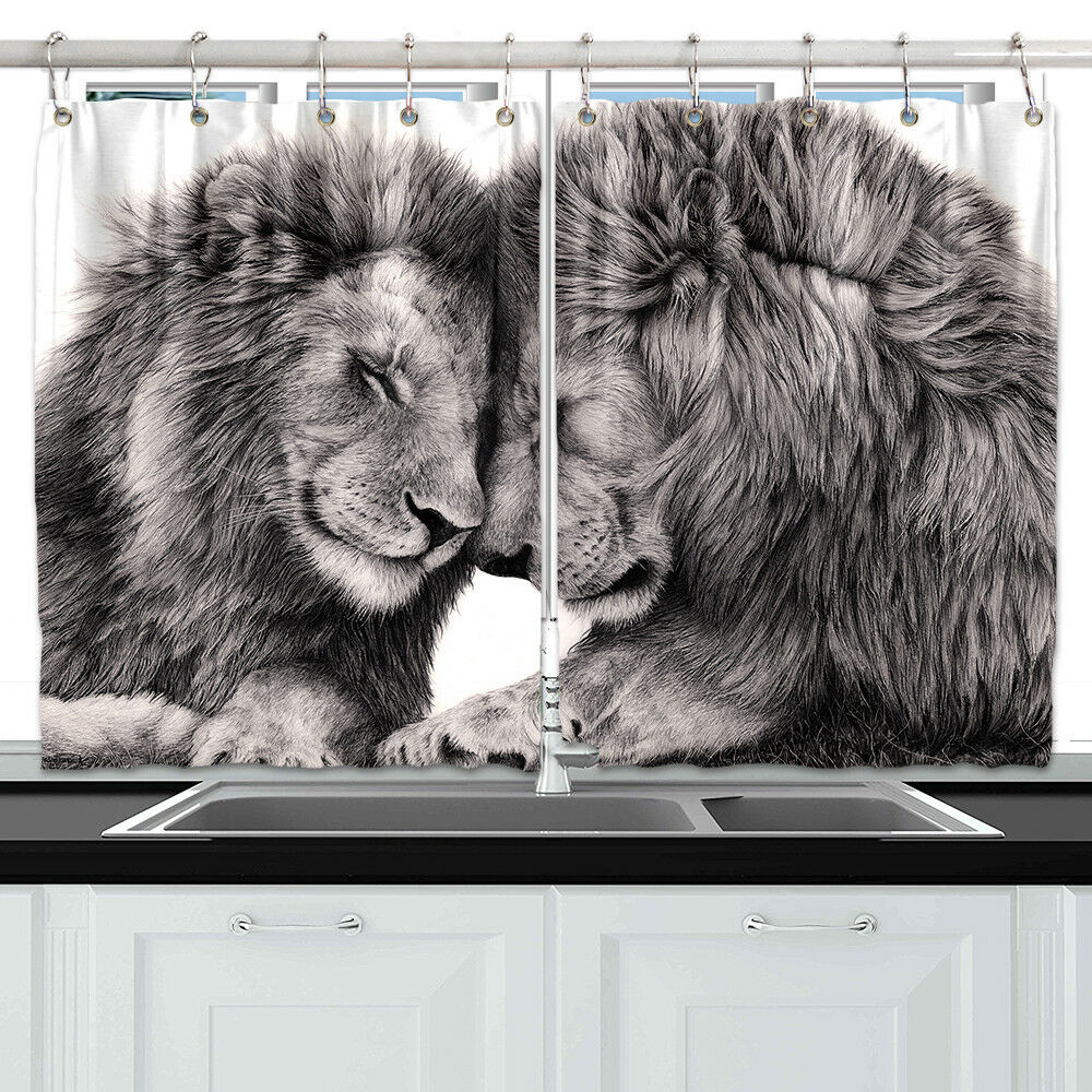 Wild Lion Lover Window Curtain Treatments Kitchen Curtains 2 Panels, 55X39"