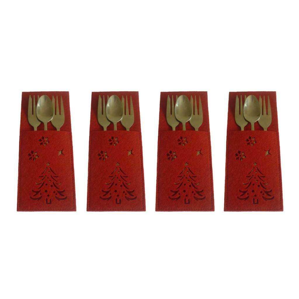 4x Square Cutlery Holder Cutlery Bag Cutlery Covers New Year Table Ornament
