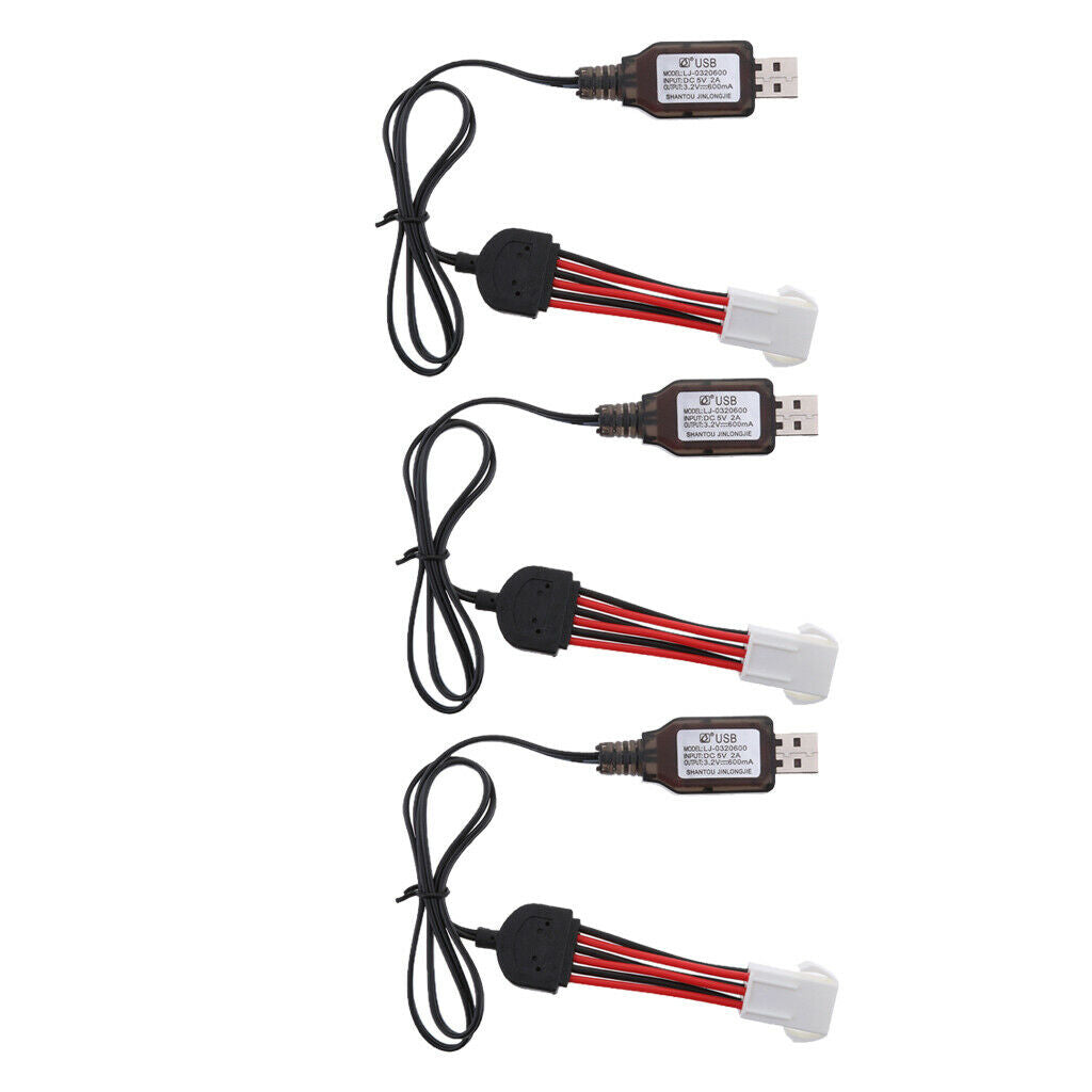 3 Pcs. LiPo Battery USB Charger Charging Cable Accessories for 1/12 Scale RC Car