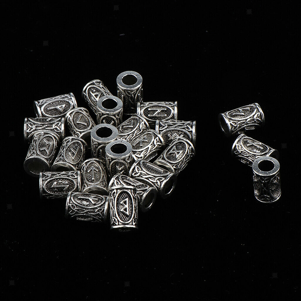 24 lot Retro Viking Tunes Embossed Tube Beads Dreadlocks Hair Braid Rings
