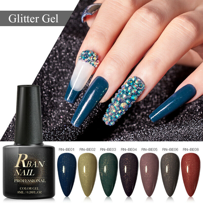 8pcs/set RBAN NAIL Glitter Shimmer Nail Gel Soak Off Manicure Gel Nail Polish