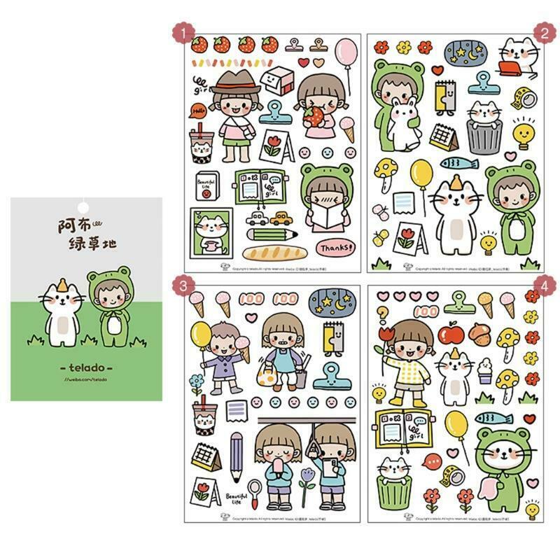 Mini Cartoon Cute Girls Paper Letter Stickers Pack of 4 Sheets Peel-Off Stickers