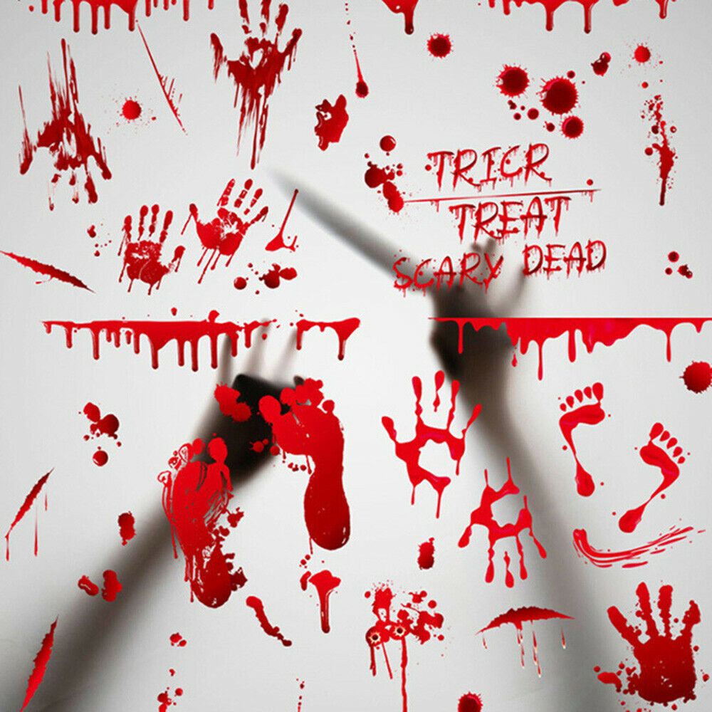 9Pcs Horrible Bloody Halloween Handprint Static Stickers Wall Window Door Decals