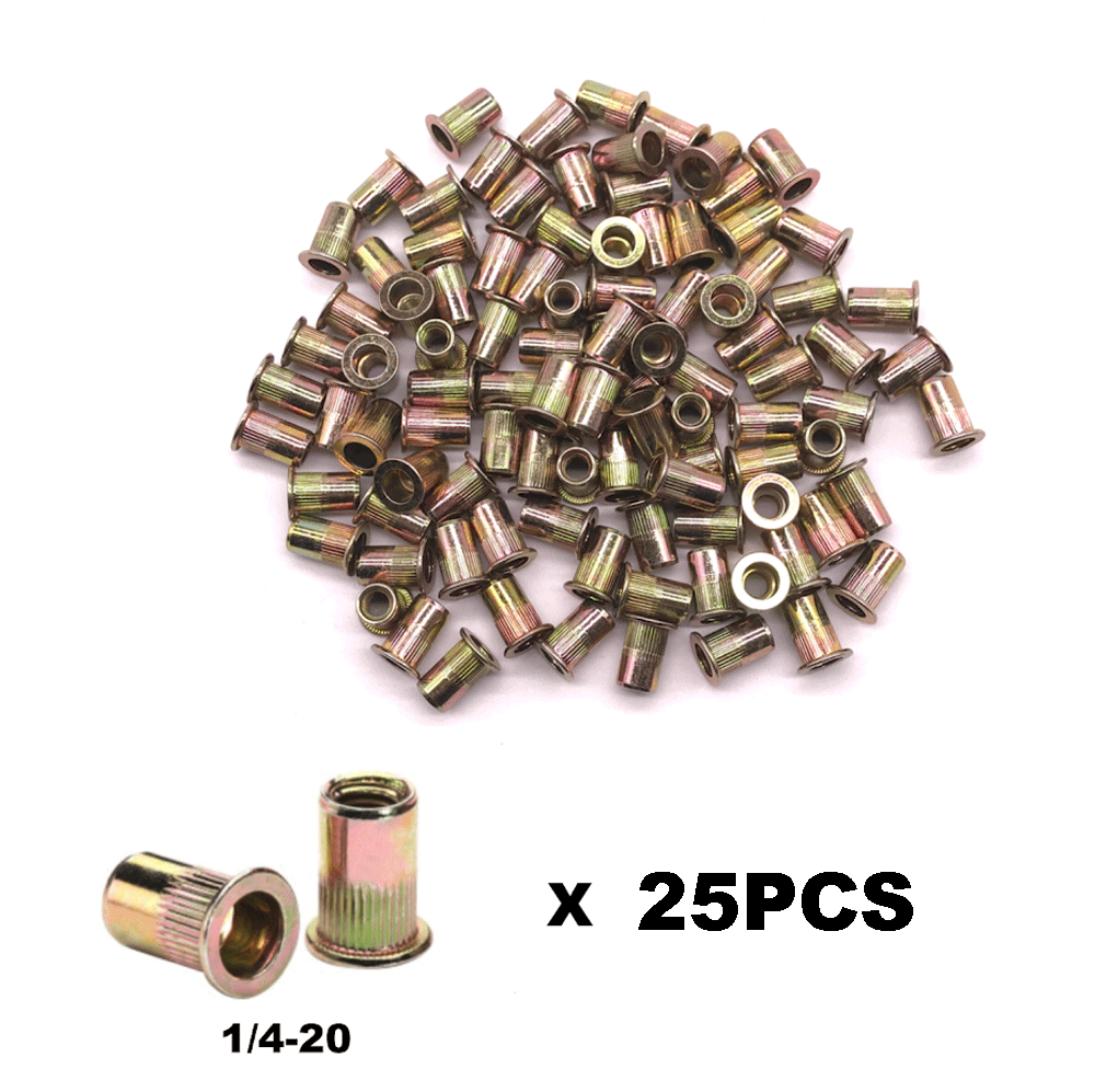 5pcsRivet Nuts Type Threaded Insert Nut 1/4-20UNC Flat Head Knurled Body