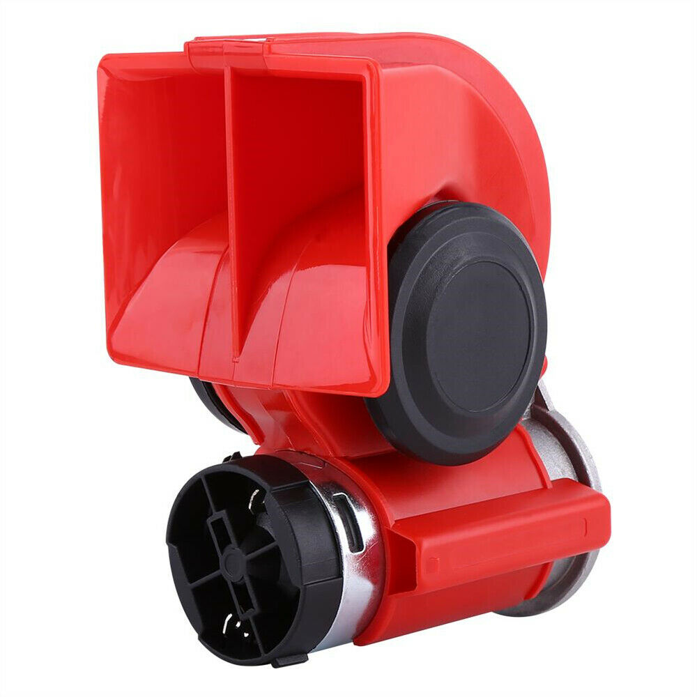 12V 130dB Car Air Horn Red Compact Dual Tone Electric Pump Loud Siren Vehicle