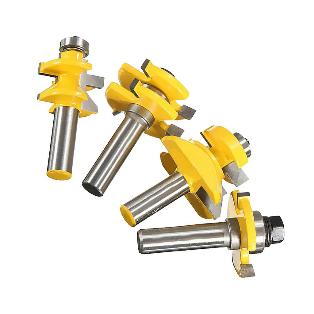 4 Bits Tongue and Groove Router Bit V-notch Cutter Set - 1/2" Shank