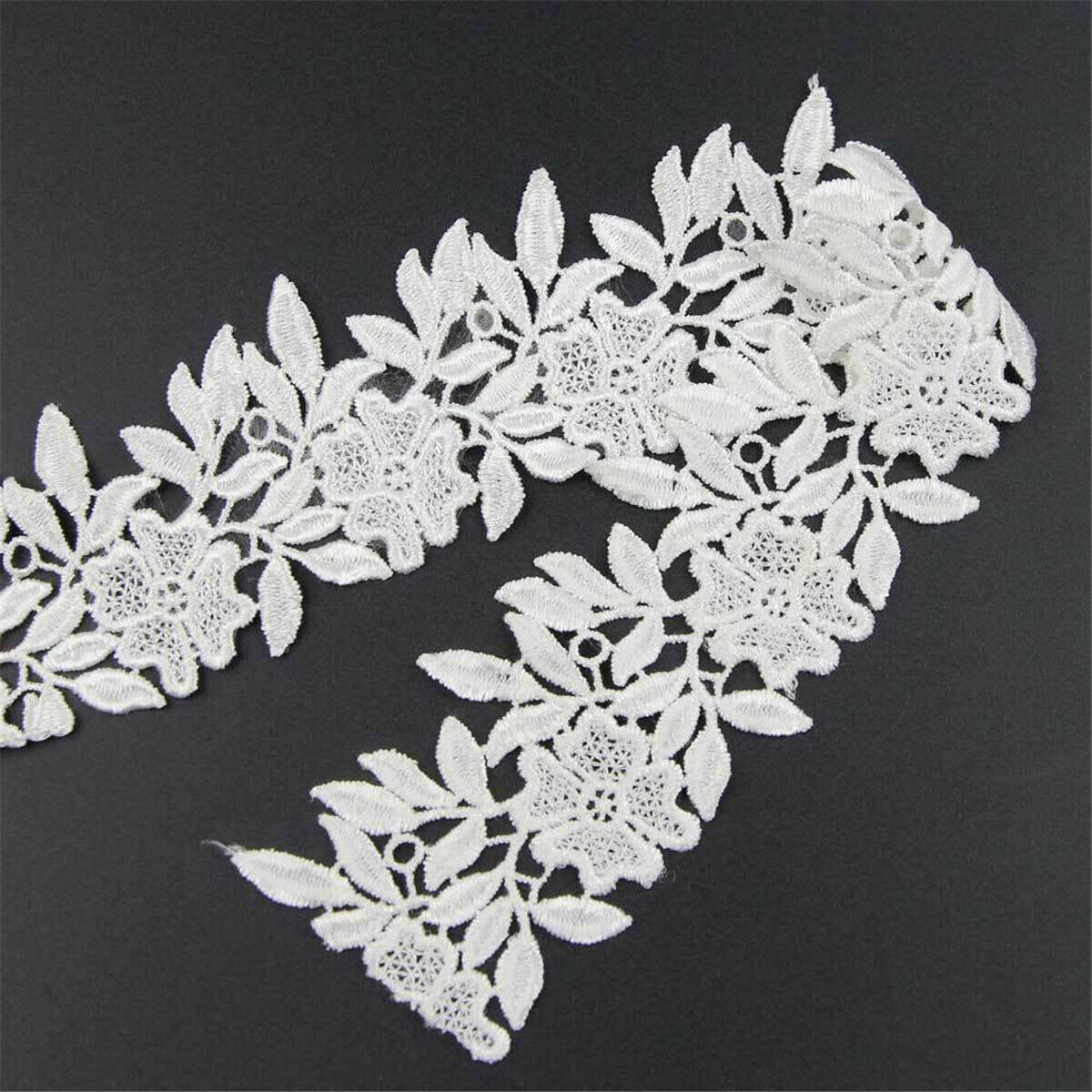 5 Yards White Flower Lace Trim Ribbon Bridal Dress Embroidered Sewing DIY Craft