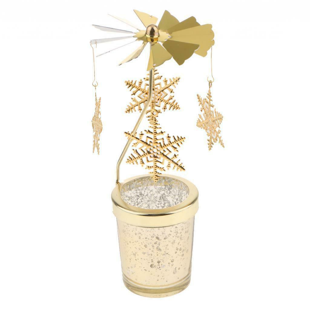 2x Xmas Rotatingg Carousel Tealight Candle Holder Decor Golden