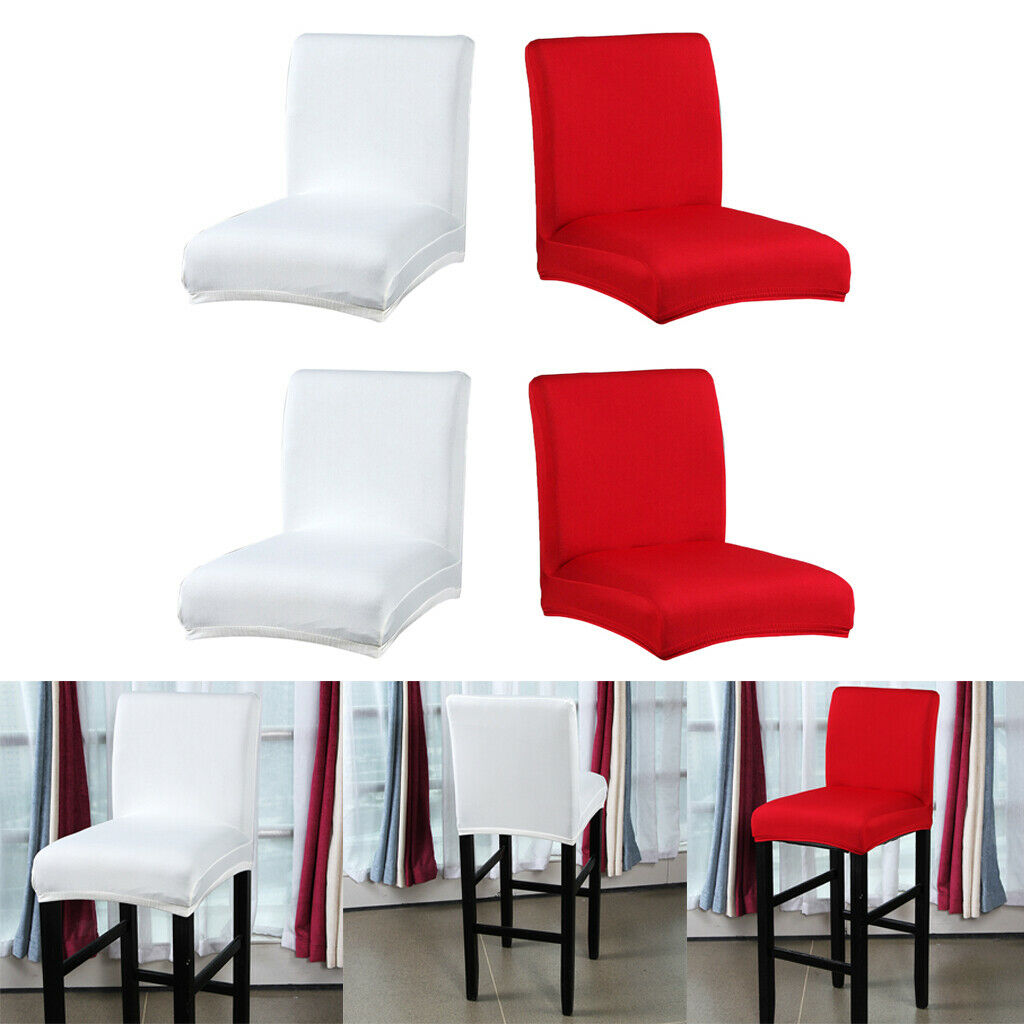 4X Low Back Chair Seat Cover Bar Stool Slip Covers White Red Home Decoration