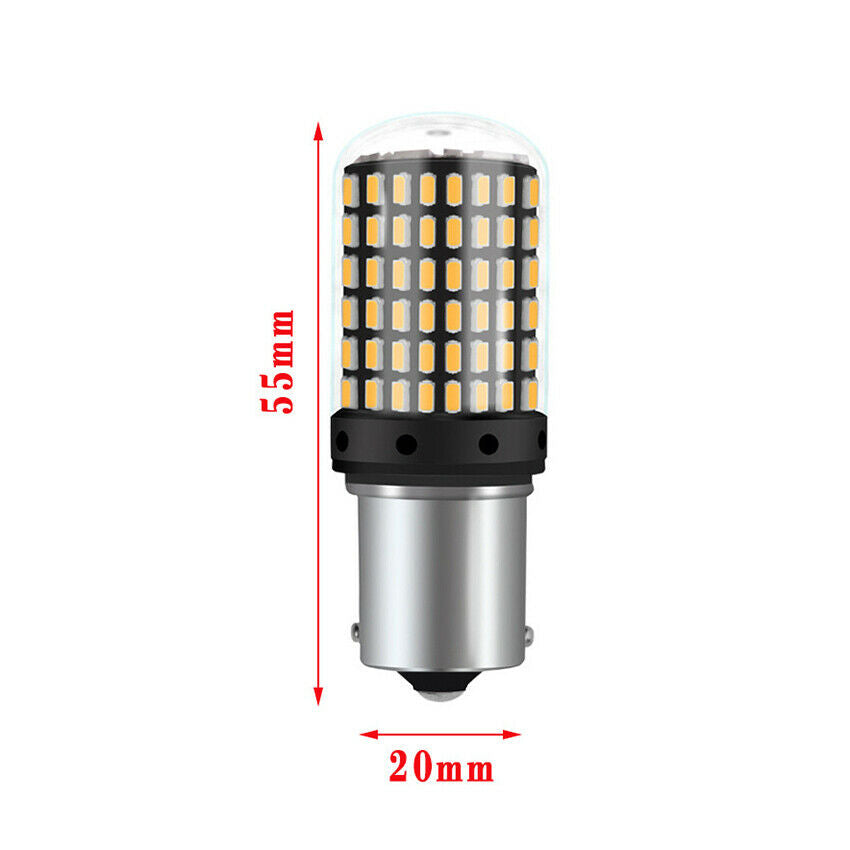 2X 1156 BA15S 3014 SMD Yellow/Amber Tail Turn Signal 144 LED Car Light Bulb Lamp