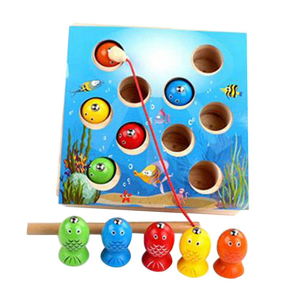 Magnetic Wooden Fishing Plays Children Silent Game Playset