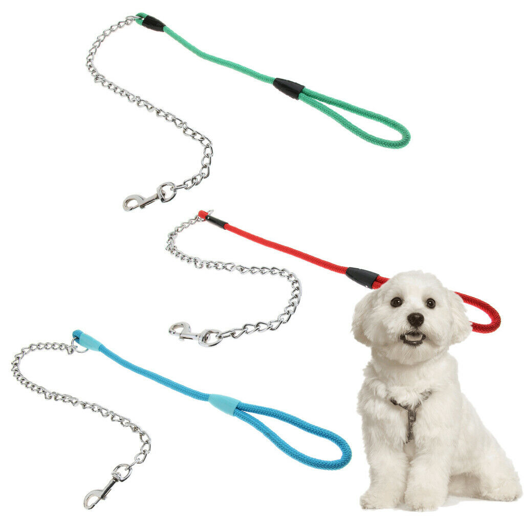 Pet Harness Dog Leather Iron Chain Training Rope for Medium Dog Blue