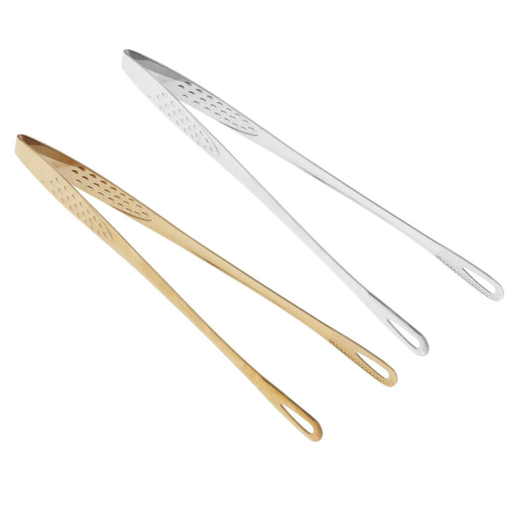 2Pcs Stainless Steel BBQ Barbecue Grill Tongs Serving Tong 9.5inch Utensil