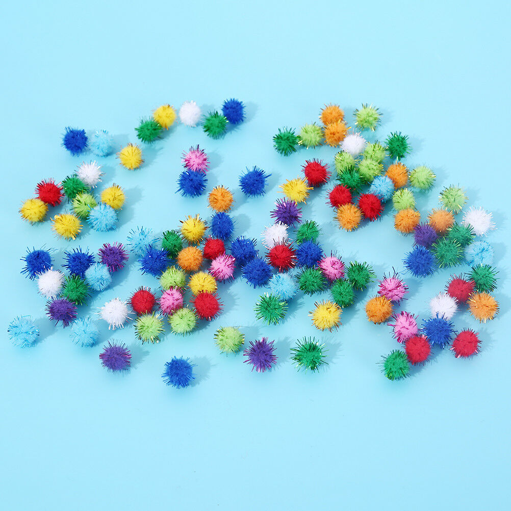 100X glitter tinsel pompom balls small pompoms ball cat puppy toys pet sup.l8