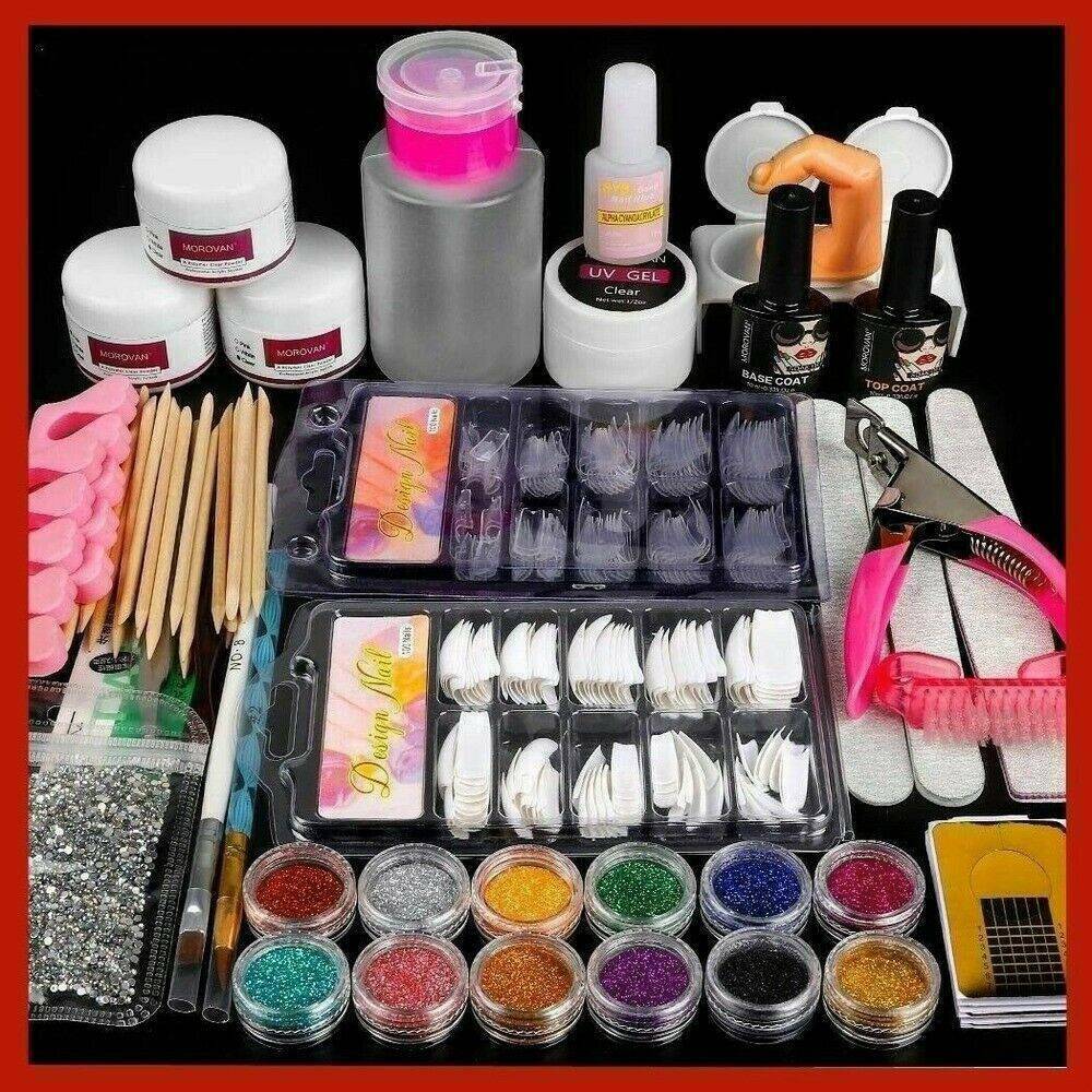 Professional Acrylic Powder Liquid Primer Tips Practice Nail Art DIY Tool Set CA