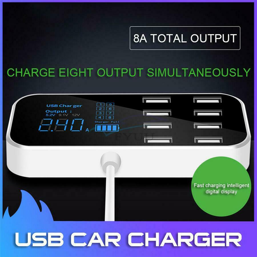 1PCS 8-port USB Car Universal Charger Cigarette Lighter LCD Display 12-24V