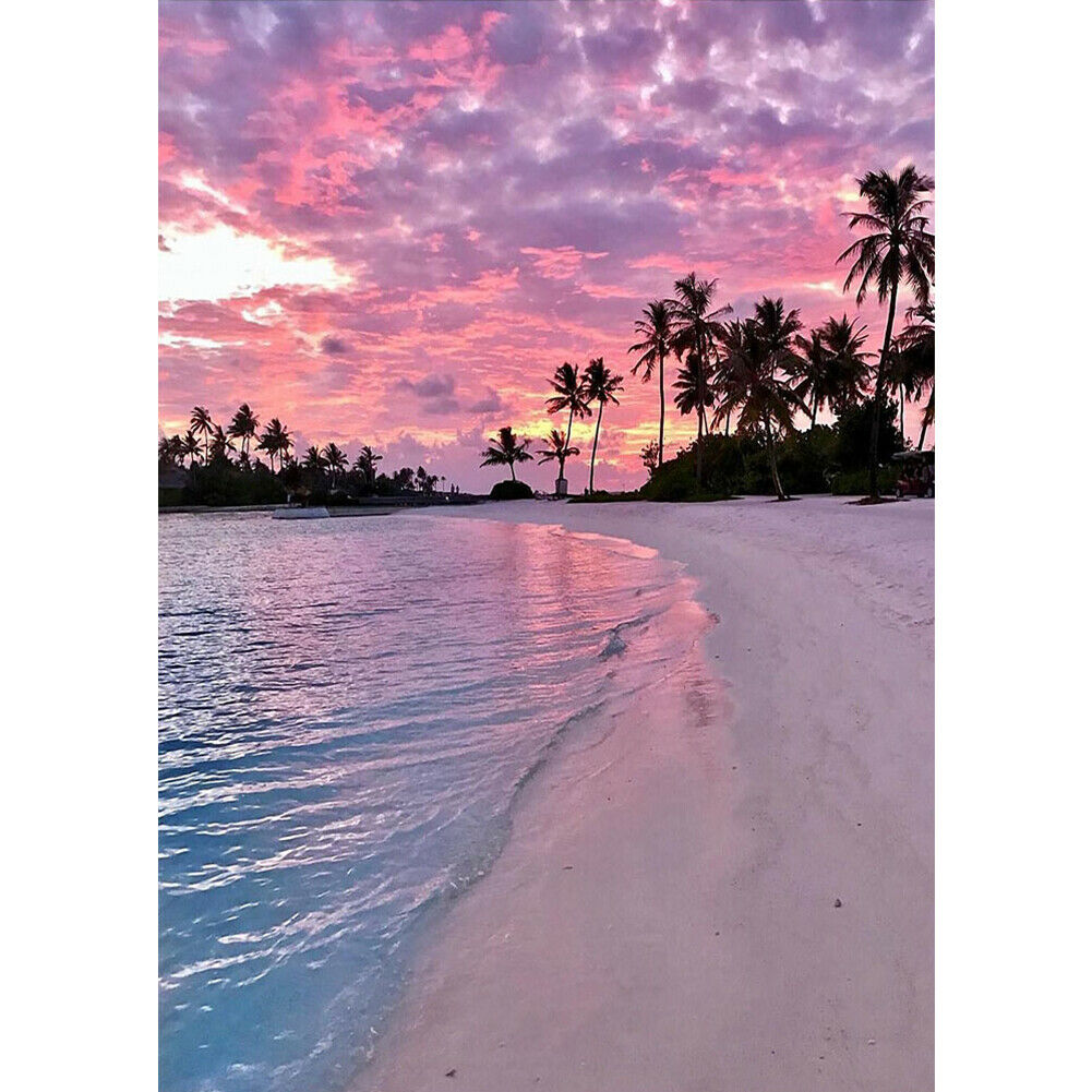 5D DIY Diamond Painting Seaside Sunset Glow Full Drill Landscape Picture @