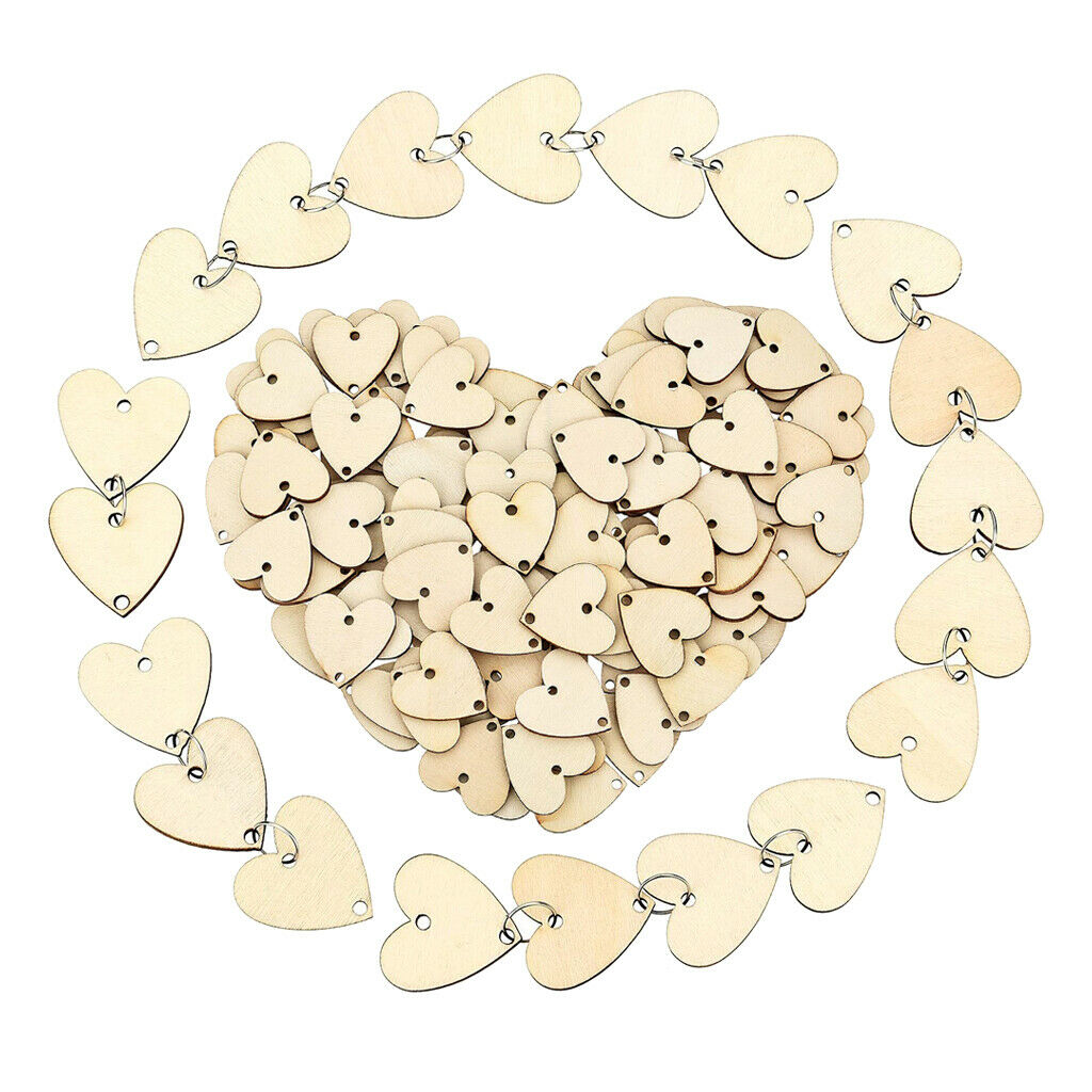 100 Pieces Mini Wooden Pieces Love Heart Wood Slices Shapes Craft Discs