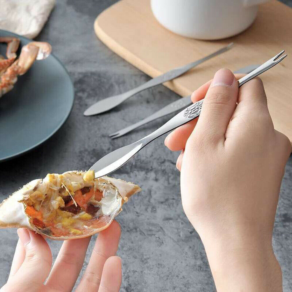 Stainless Steel Seafood Tool Crab Fork Spoon Crab Needle Multipurpose Meat Spoon