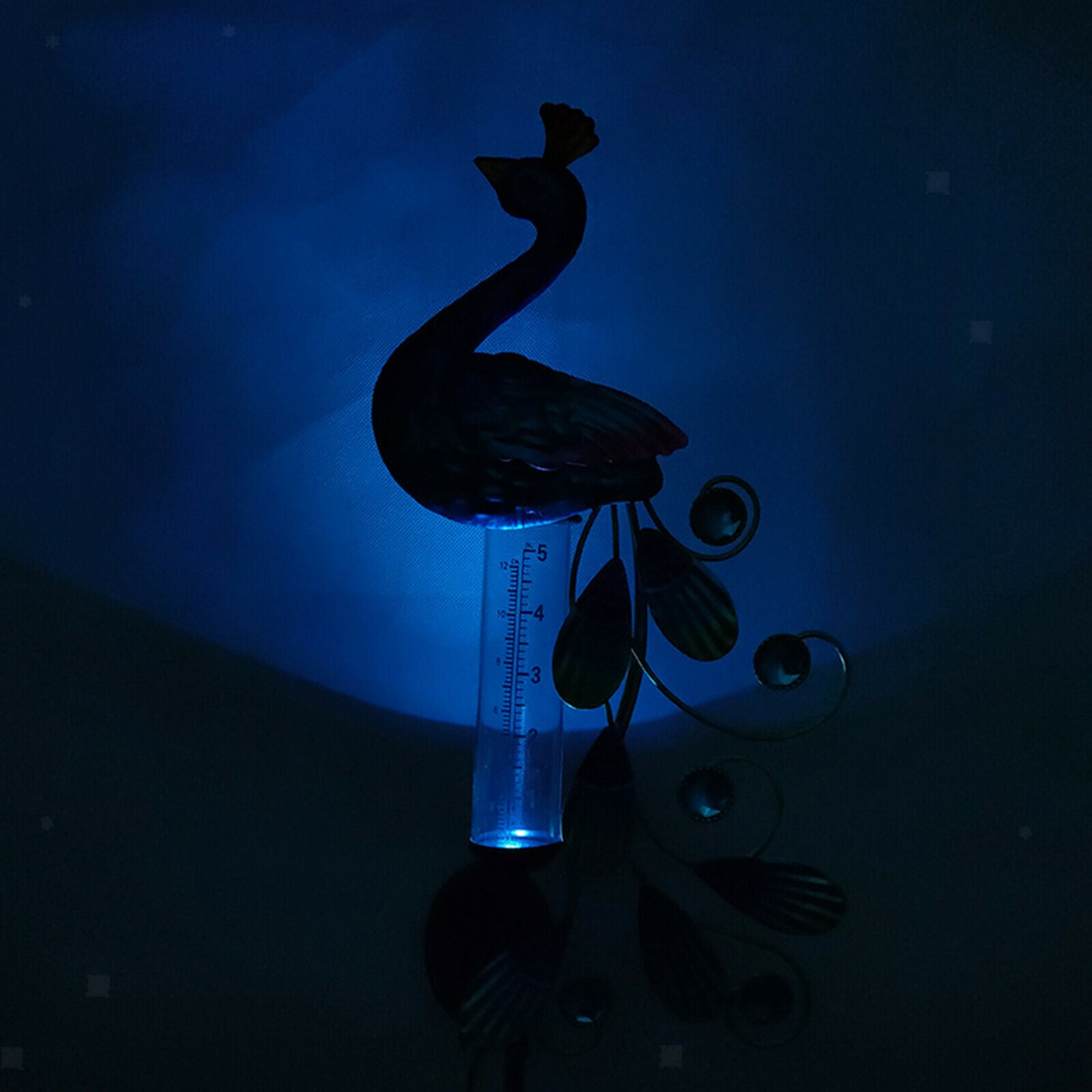 Beautiful Peacock Rain Gauge Solar LED Light Decorative Yard Garden Decor