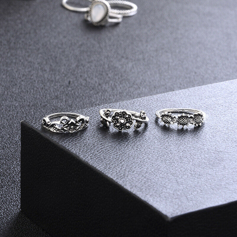 14Pcs/Set Boho Stack Crystal Flower Moon Sun Knuckle Ring Midi Finger Rin.l8
