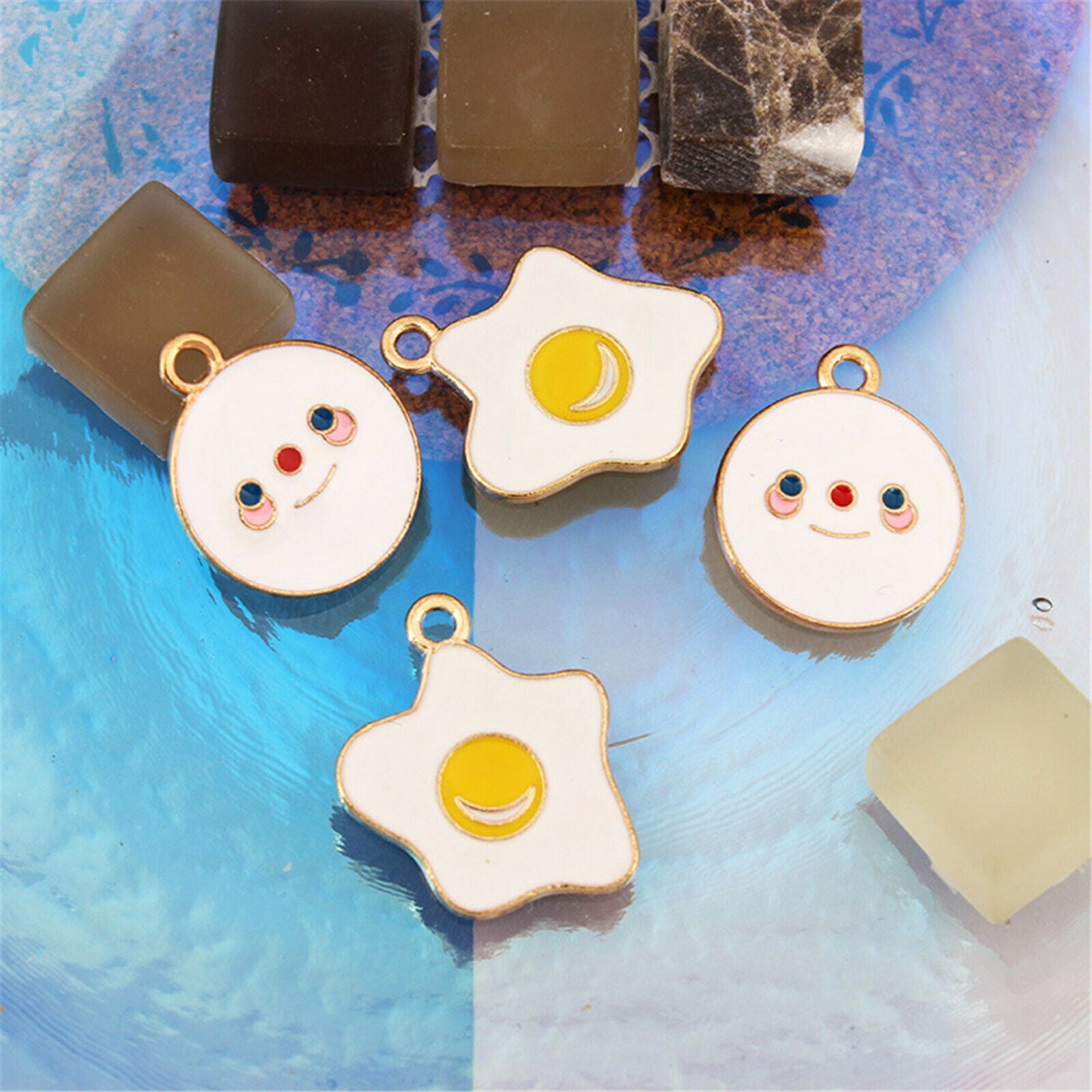 10PCS Enamel Plated Mixed Style Cartoon Fried Eggs Charms Pendant for DIY Making