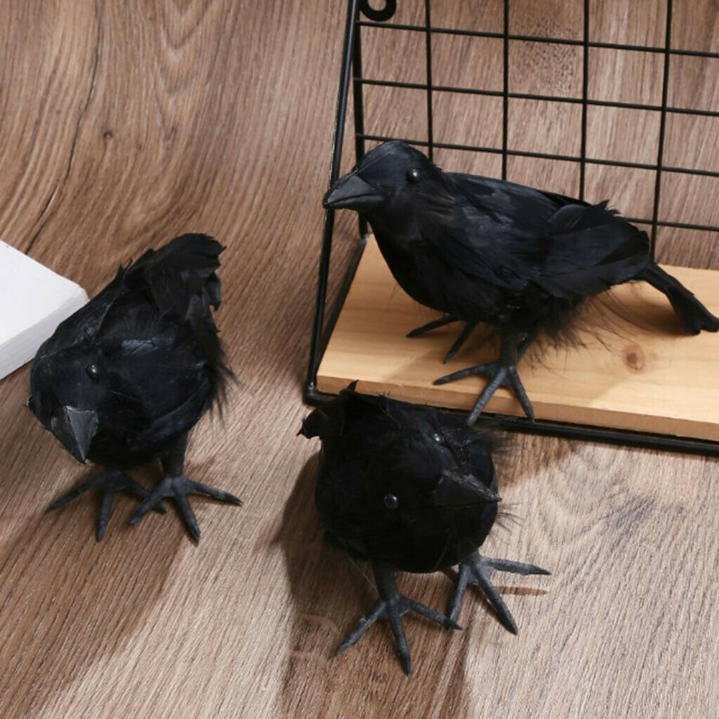 Lifelike Black Foam Halloween Crow Bird Statue Photo Props Tree Ornament