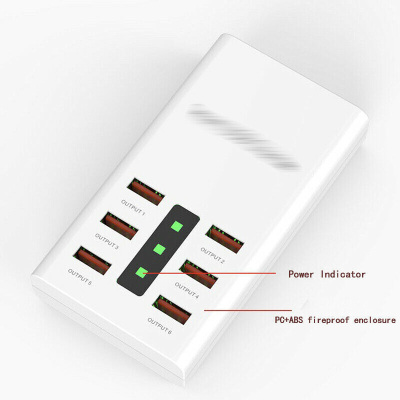 6 USB Ports Charger Rapid Tower Charging Station Power Adapter 30W AC100-240V